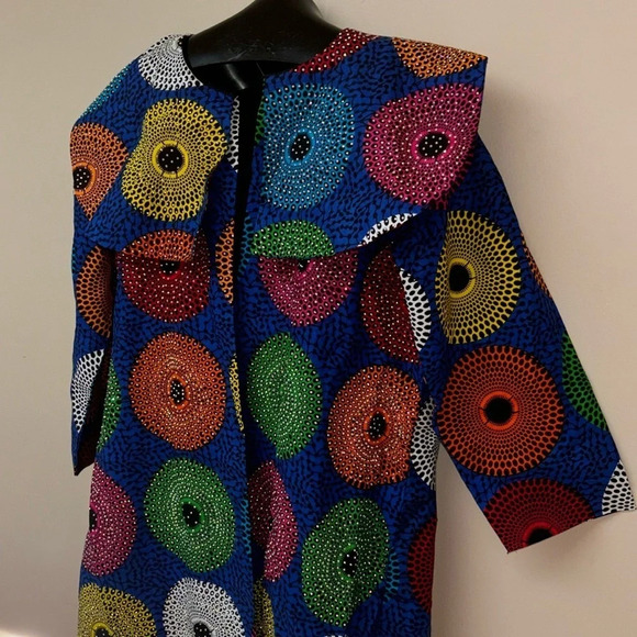 Kweenzyafrik Vintage Luxury Ankara Multi patterned  studded cape open jacket - Picture 6 of 17